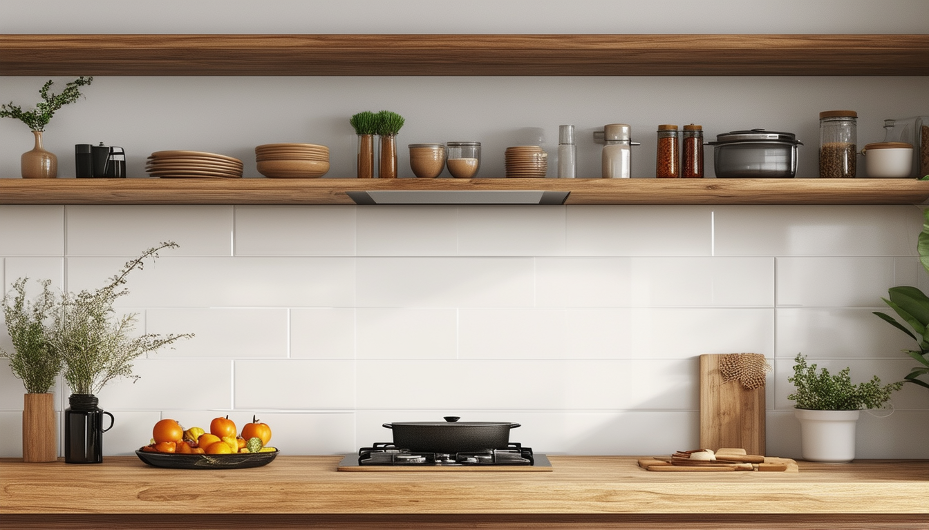 Harmonie Élégante : 🌟 Crédence Blanche et Plan de Bois en Cuisine 🍽️