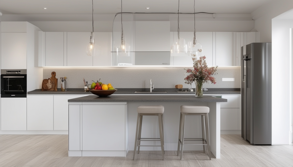 découvrez comment la combinaison d'une cuisine blanche et d'un plan de travail gris crée une harmonie parfaite dans votre intérieur. élégance et modernité s'allient pour sublimer votre espace culinaire avec style.